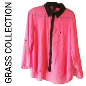 GRASS COLLECTION SHEER BLOUSE - PINK & BLACK
